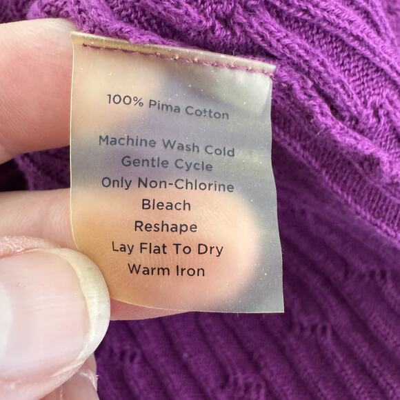 Talbots Sweater Womens Medium Purple Cable Knit V Neck 100% Pima Cotton Pullover - Picture 4 of 9